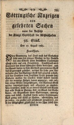 Göttingische Anzeigen von gelehrten Sachen (Göttingische Zeitungen von gelehrten Sachen) Samstag 17. August 1765