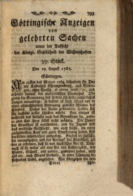 Göttingische Anzeigen von gelehrten Sachen (Göttingische Zeitungen von gelehrten Sachen) Montag 19. August 1765