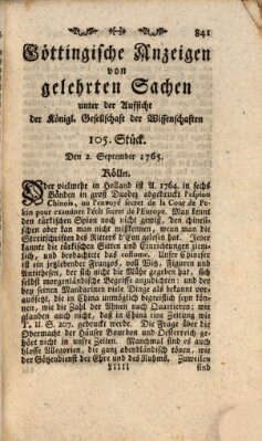 Göttingische Anzeigen von gelehrten Sachen (Göttingische Zeitungen von gelehrten Sachen) Montag 2. September 1765