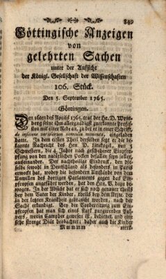 Göttingische Anzeigen von gelehrten Sachen (Göttingische Zeitungen von gelehrten Sachen) Donnerstag 5. September 1765