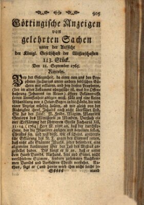 Göttingische Anzeigen von gelehrten Sachen (Göttingische Zeitungen von gelehrten Sachen) Samstag 21. September 1765