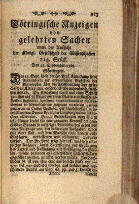 Göttingische Anzeigen von gelehrten Sachen (Göttingische Zeitungen von gelehrten Sachen) Montag 23. September 1765