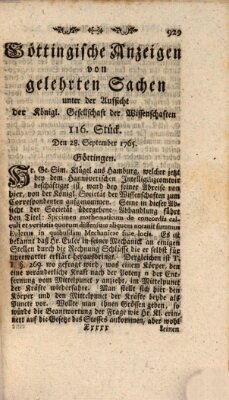 Göttingische Anzeigen von gelehrten Sachen (Göttingische Zeitungen von gelehrten Sachen) Samstag 28. September 1765