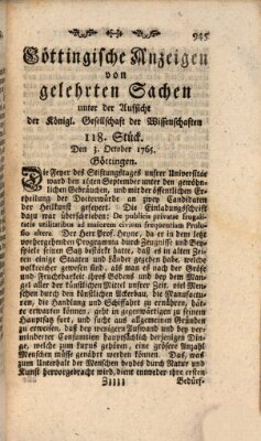 Göttingische Anzeigen von gelehrten Sachen (Göttingische Zeitungen von gelehrten Sachen) Donnerstag 3. Oktober 1765