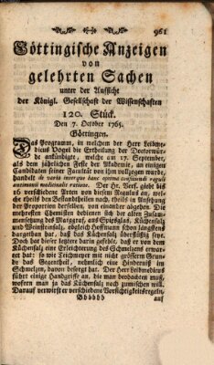 Göttingische Anzeigen von gelehrten Sachen (Göttingische Zeitungen von gelehrten Sachen) Montag 7. Oktober 1765