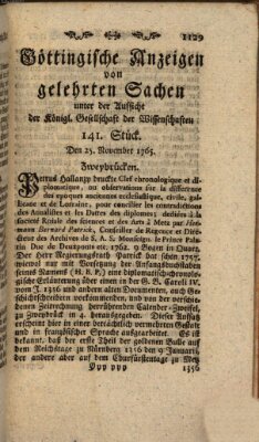 Göttingische Anzeigen von gelehrten Sachen (Göttingische Zeitungen von gelehrten Sachen) Montag 25. November 1765