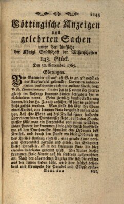 Göttingische Anzeigen von gelehrten Sachen (Göttingische Zeitungen von gelehrten Sachen) Samstag 30. November 1765