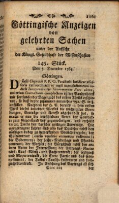 Göttingische Anzeigen von gelehrten Sachen (Göttingische Zeitungen von gelehrten Sachen) Donnerstag 5. Dezember 1765