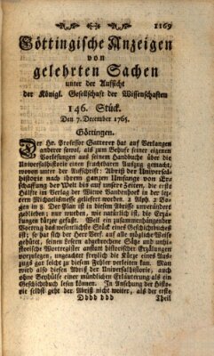 Göttingische Anzeigen von gelehrten Sachen (Göttingische Zeitungen von gelehrten Sachen) Samstag 7. Dezember 1765