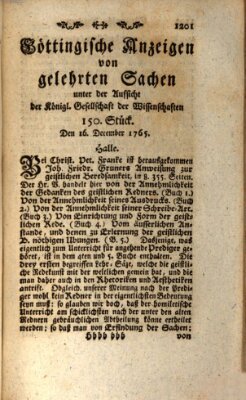 Göttingische Anzeigen von gelehrten Sachen (Göttingische Zeitungen von gelehrten Sachen) Montag 16. Dezember 1765