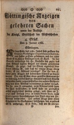 Göttingische Anzeigen von gelehrten Sachen (Göttingische Zeitungen von gelehrten Sachen) Donnerstag 9. Januar 1766