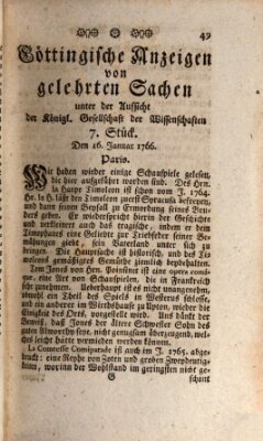 Göttingische Anzeigen von gelehrten Sachen (Göttingische Zeitungen von gelehrten Sachen) Donnerstag 16. Januar 1766