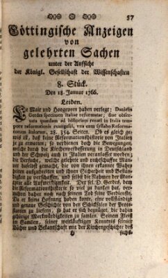 Göttingische Anzeigen von gelehrten Sachen (Göttingische Zeitungen von gelehrten Sachen) Samstag 18. Januar 1766