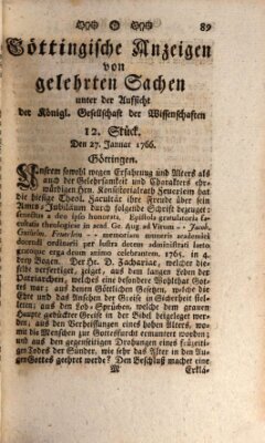 Göttingische Anzeigen von gelehrten Sachen (Göttingische Zeitungen von gelehrten Sachen) Montag 27. Januar 1766