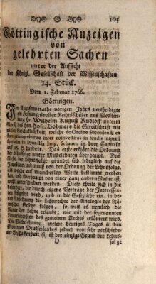 Göttingische Anzeigen von gelehrten Sachen (Göttingische Zeitungen von gelehrten Sachen) Samstag 1. Februar 1766