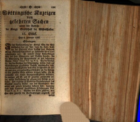 Göttingische Anzeigen von gelehrten Sachen (Göttingische Zeitungen von gelehrten Sachen) Donnerstag 6. Februar 1766