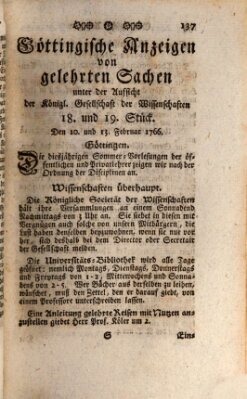 Göttingische Anzeigen von gelehrten Sachen (Göttingische Zeitungen von gelehrten Sachen) Dienstag 11. Februar 1766