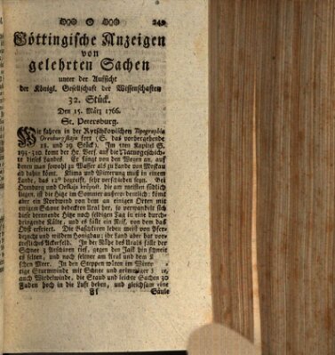 Göttingische Anzeigen von gelehrten Sachen (Göttingische Zeitungen von gelehrten Sachen) Samstag 15. März 1766