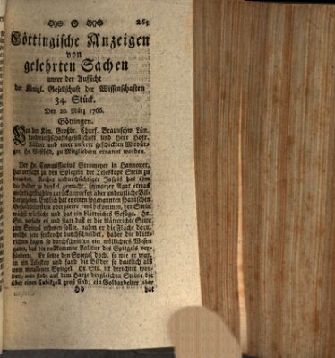 Göttingische Anzeigen von gelehrten Sachen (Göttingische Zeitungen von gelehrten Sachen) Donnerstag 20. März 1766