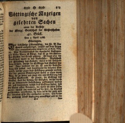 Göttingische Anzeigen von gelehrten Sachen (Göttingische Zeitungen von gelehrten Sachen) Donnerstag 3. April 1766