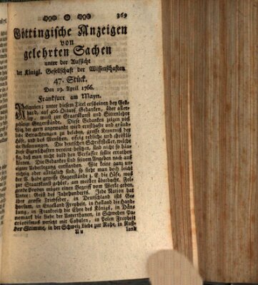 Göttingische Anzeigen von gelehrten Sachen (Göttingische Zeitungen von gelehrten Sachen) Samstag 19. April 1766