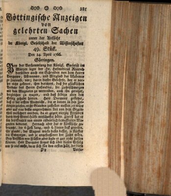 Göttingische Anzeigen von gelehrten Sachen (Göttingische Zeitungen von gelehrten Sachen) Donnerstag 24. April 1766