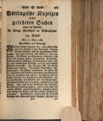 Göttingische Anzeigen von gelehrten Sachen (Göttingische Zeitungen von gelehrten Sachen) Samstag 17. Mai 1766