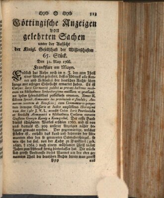 Göttingische Anzeigen von gelehrten Sachen (Göttingische Zeitungen von gelehrten Sachen) Samstag 31. Mai 1766