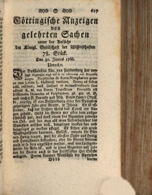 Göttingische Anzeigen von gelehrten Sachen (Göttingische Zeitungen von gelehrten Sachen) Montag 30. Juni 1766