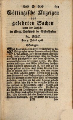 Göttingische Anzeigen von gelehrten Sachen (Göttingische Zeitungen von gelehrten Sachen) Samstag 5. Juli 1766