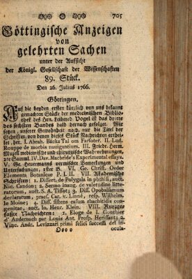 Göttingische Anzeigen von gelehrten Sachen (Göttingische Zeitungen von gelehrten Sachen) Samstag 26. Juli 1766