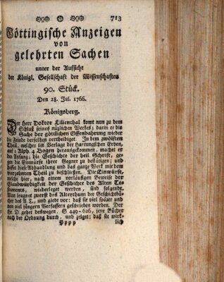 Göttingische Anzeigen von gelehrten Sachen (Göttingische Zeitungen von gelehrten Sachen) Montag 28. Juli 1766