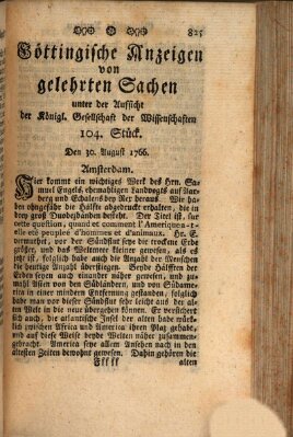 Göttingische Anzeigen von gelehrten Sachen (Göttingische Zeitungen von gelehrten Sachen) Samstag 30. August 1766