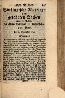 Göttingische Anzeigen von gelehrten Sachen (Göttingische Zeitungen von gelehrten Sachen) Samstag 6. September 1766