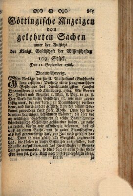 Göttingische Anzeigen von gelehrten Sachen (Göttingische Zeitungen von gelehrten Sachen) Donnerstag 11. September 1766