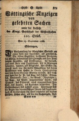 Göttingische Anzeigen von gelehrten Sachen (Göttingische Zeitungen von gelehrten Sachen) Samstag 13. September 1766