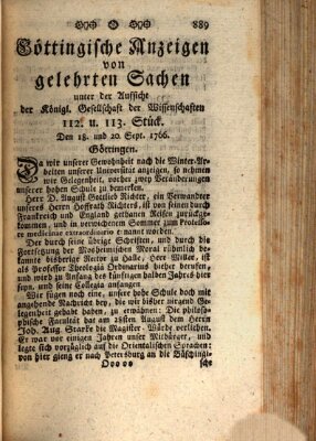 Göttingische Anzeigen von gelehrten Sachen (Göttingische Zeitungen von gelehrten Sachen) Donnerstag 18. September 1766