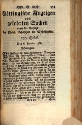 Göttingische Anzeigen von gelehrten Sachen (Göttingische Zeitungen von gelehrten Sachen) Montag 6. Oktober 1766