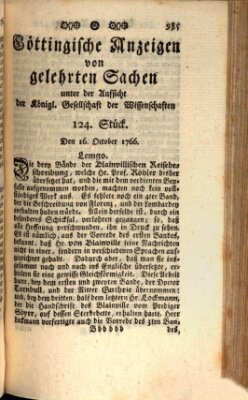 Göttingische Anzeigen von gelehrten Sachen (Göttingische Zeitungen von gelehrten Sachen) Donnerstag 16. Oktober 1766