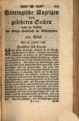 Göttingische Anzeigen von gelehrten Sachen (Göttingische Zeitungen von gelehrten Sachen) Samstag 18. Oktober 1766