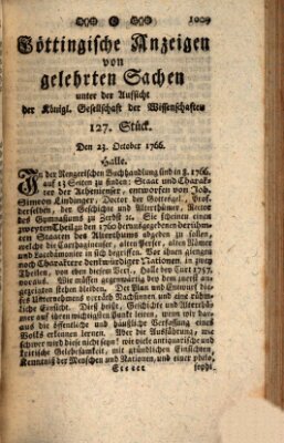 Göttingische Anzeigen von gelehrten Sachen (Göttingische Zeitungen von gelehrten Sachen) Donnerstag 23. Oktober 1766