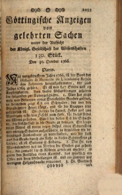 Göttingische Anzeigen von gelehrten Sachen (Göttingische Zeitungen von gelehrten Sachen) Donnerstag 30. Oktober 1766