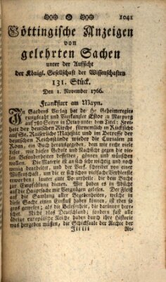 Göttingische Anzeigen von gelehrten Sachen (Göttingische Zeitungen von gelehrten Sachen) Samstag 1. November 1766