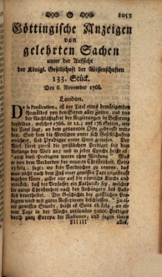 Göttingische Anzeigen von gelehrten Sachen (Göttingische Zeitungen von gelehrten Sachen) Donnerstag 6. November 1766