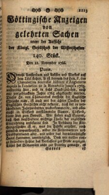 Göttingische Anzeigen von gelehrten Sachen (Göttingische Zeitungen von gelehrten Sachen) Samstag 22. November 1766