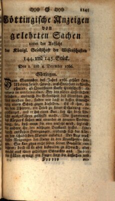 Göttingische Anzeigen von gelehrten Sachen (Göttingische Zeitungen von gelehrten Sachen) Mittwoch 3. Dezember 1766