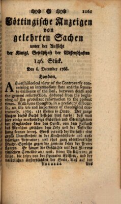 Göttingische Anzeigen von gelehrten Sachen (Göttingische Zeitungen von gelehrten Sachen) Samstag 6. Dezember 1766