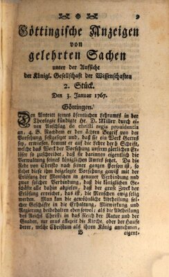 Göttingische Anzeigen von gelehrten Sachen (Göttingische Zeitungen von gelehrten Sachen) Samstag 3. Januar 1767