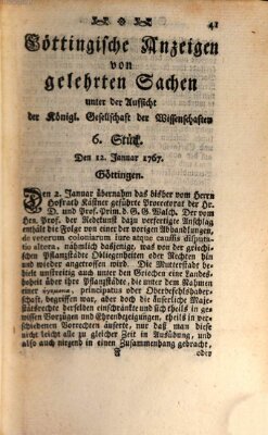 Göttingische Anzeigen von gelehrten Sachen (Göttingische Zeitungen von gelehrten Sachen) Montag 12. Januar 1767