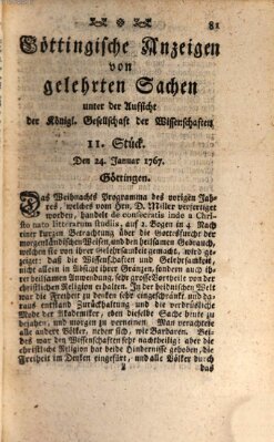 Göttingische Anzeigen von gelehrten Sachen (Göttingische Zeitungen von gelehrten Sachen) Samstag 24. Januar 1767